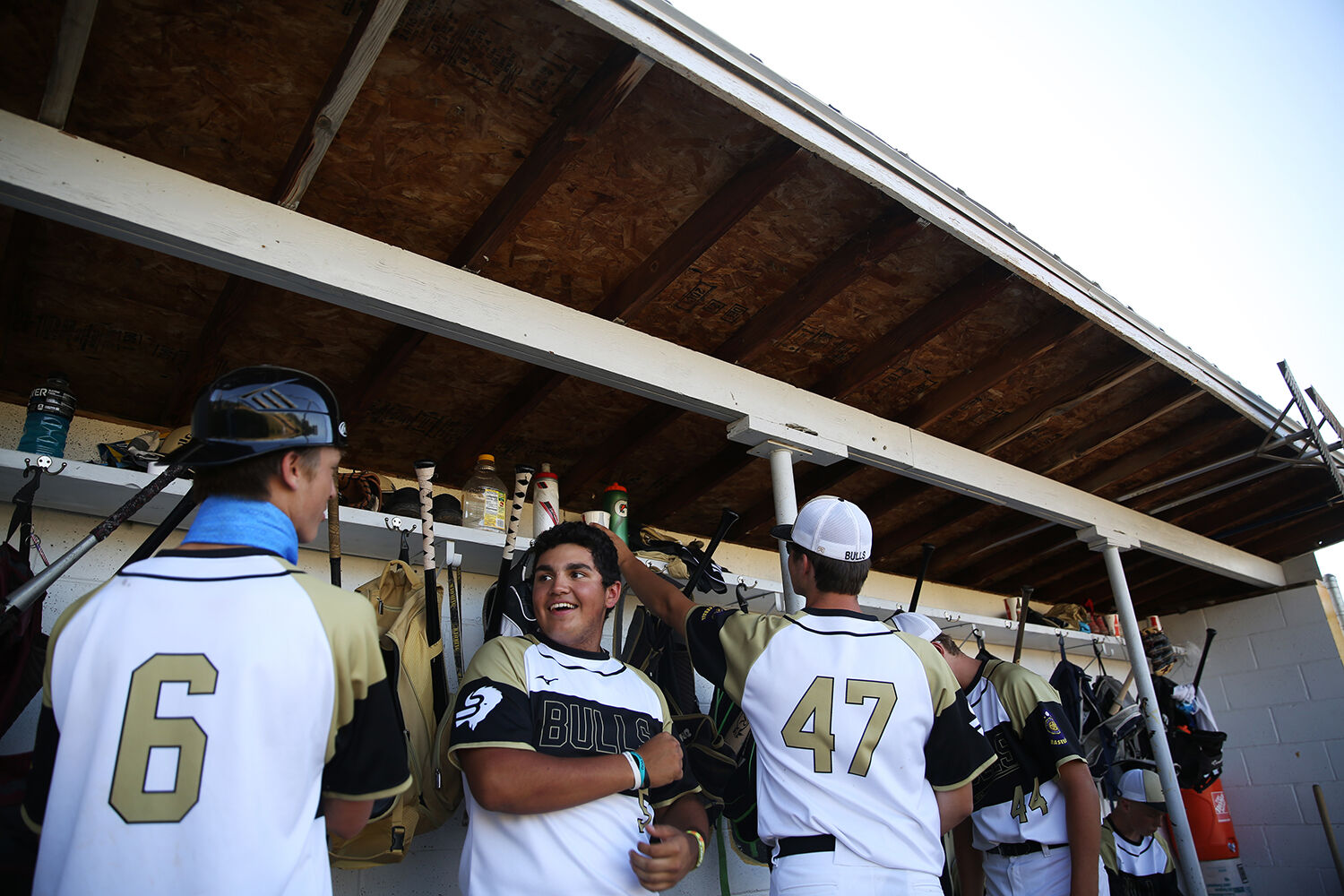 Steven McGee laughs with his teammates